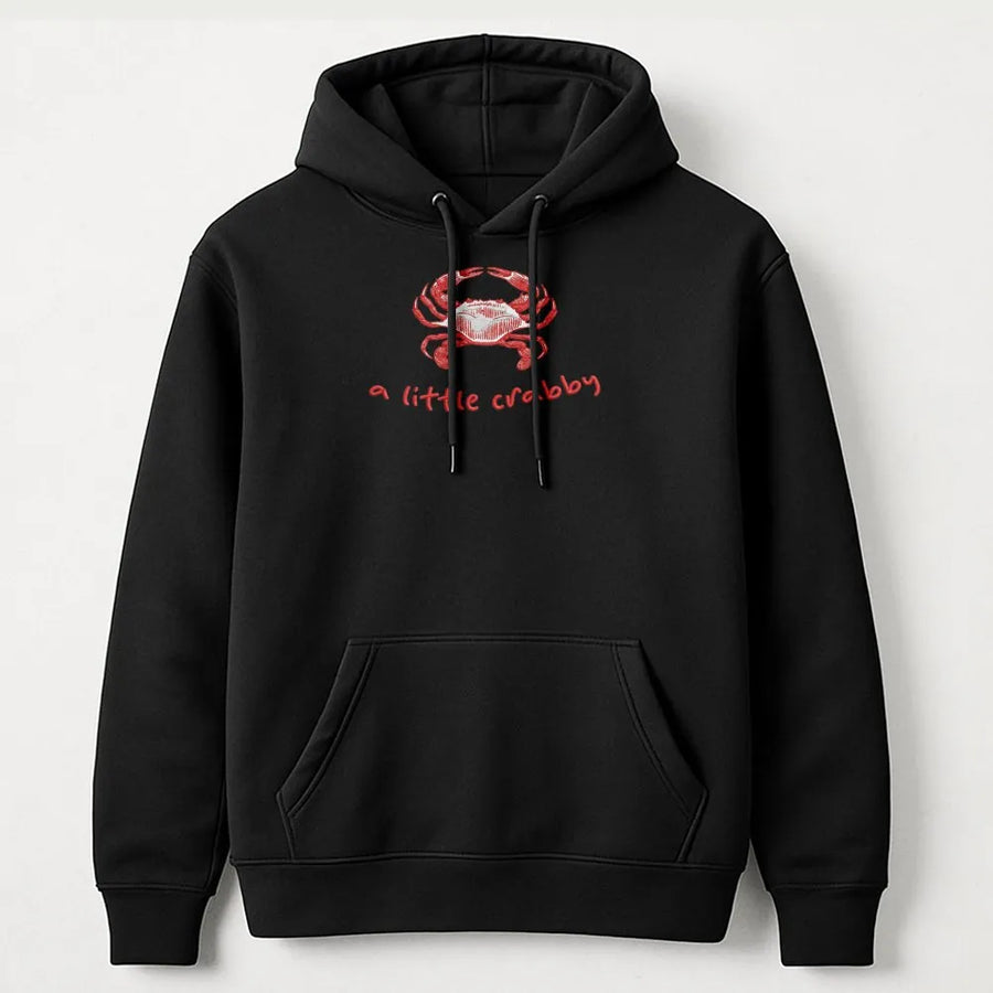 A Little Crabby Graphic Hoodie | Funny Minimalist Sketch Crab Design | Premium Cotton-Blend Sweatshirt | Unisex Sarcastic Beach Wear Gift