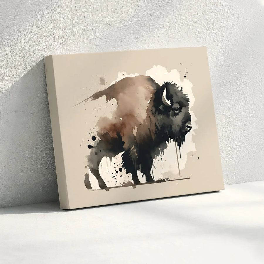 American Bison Canvas Print | Abstract Watercolor Wildlife Wall Art | Premium Gallery Wrapped Decor | Nature Lover Living Room Gift