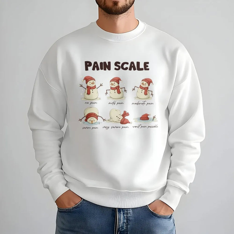 Snowman Pain Scale Sweatshirt | Funny Christmas Nurse Gift | Premium Cotton Blend Crewneck | Holiday Medical Professional Apparel