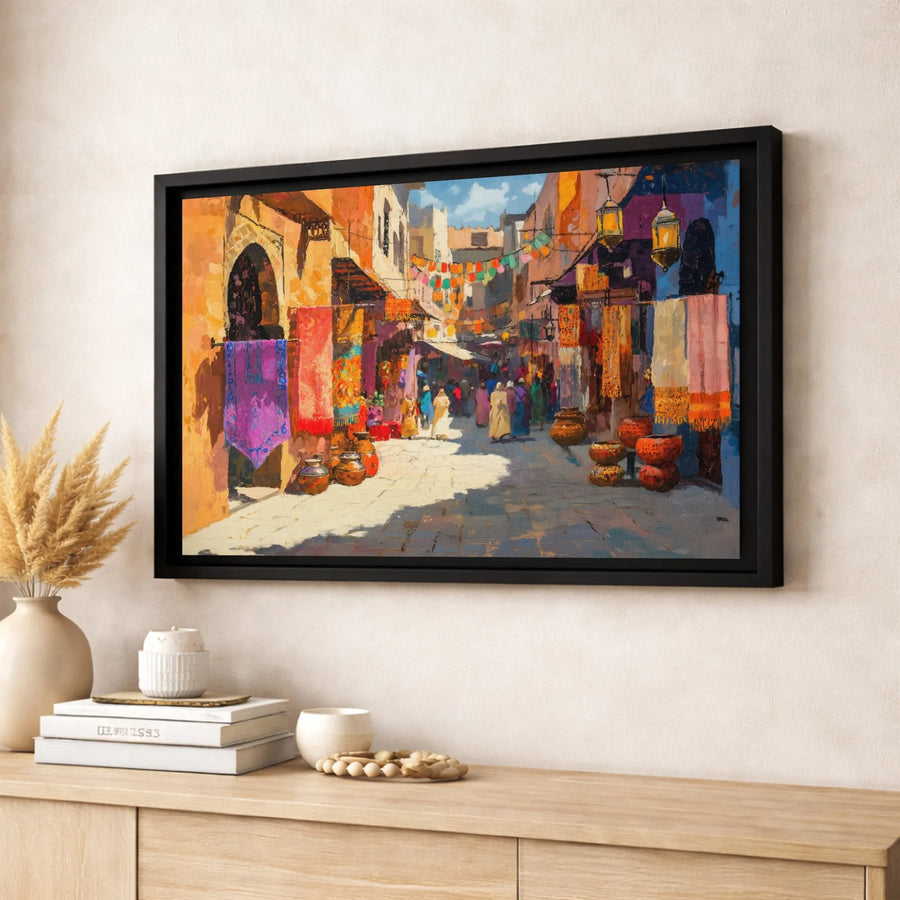 Moroccan Market Souk Canvas Print | Vibrant Impressionist Middle Eastern Bazaar Wall Art | 1.25 Inch Gallery Wrap | Premium Home Decor Gift