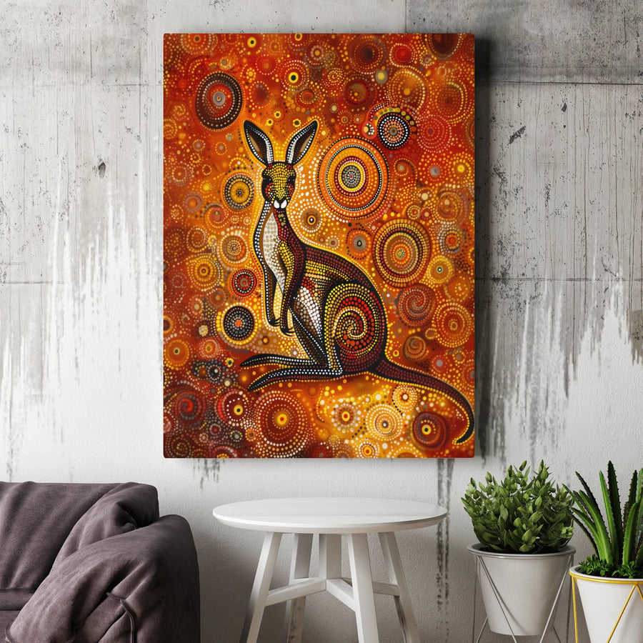 Kangaroo Dot Art Canvas Print | Australian Aboriginal Style Wall Decor | Gallery Wrapped Premium Canvas | Wildlife Gift For Animal Lovers