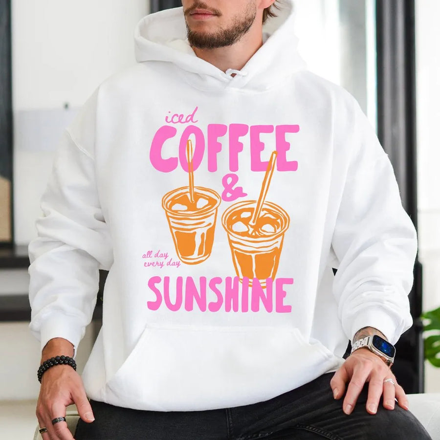 Iced Coffee and Sunshine Hoodie | Summer Vibes Graphic Tee | Soft Cotton Shirt | Unique Gift for Coffee Lovers