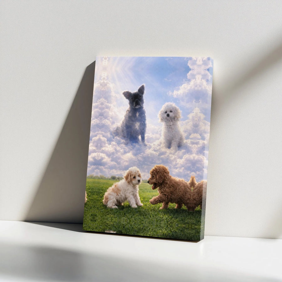 Dog Memorial Canvas Wall Art | Surreal Dogs in Heaven Portrait | Premium Gallery Wrapped Canvas | Pet Loss Sympathy Gift for Dog Lover