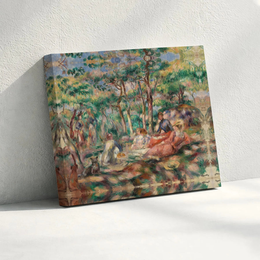 Vintage Impressionist Picnic Painting Horizontal Canvas | Classic French Forest Landscape Wall Art Print | Premium 1.25-Inch Gallery Wrap | Elegant Living Room Home Decor Gift for Art Lovers