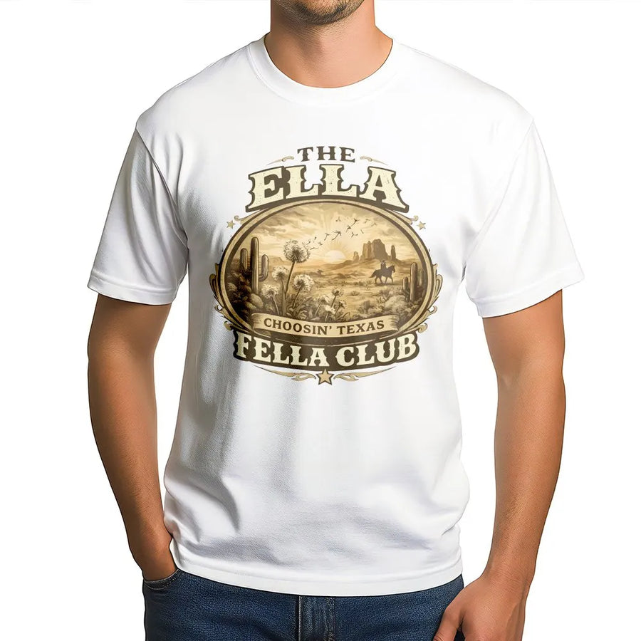 Western Cowboy T-Shirt | Vintage Ella Fella Club Texas Rodeo Graphic | Soft Cotton Blend | Unisex Oversized Country Apparel Gift