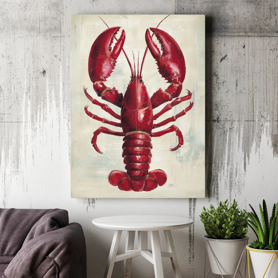 Red Lobster Vertical Canvas | Coastal Kitchen Wall Art Print | Premium 1.25" Thick Frameless Gallery Wrap | Nautical & Beach House Decor Gift