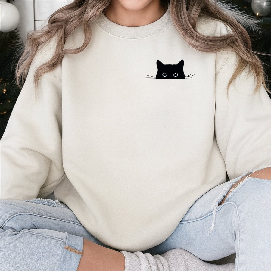Peeking Cat Sweatshirt | Minimalist Cute Kitten Design | Premium Cotton-Poly Blend | Cozy Gift for Cat Lovers & Pet Owners