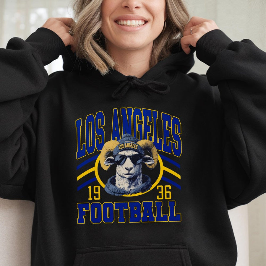 Los Angeles Football 1936 With A Ram Mascot Wearing A Los Angeles Beanie And Sunglasses Hoodie