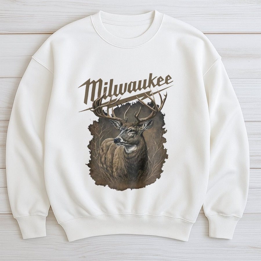 Milwaukee Deer Hunting Sweatshirt | Vintage Style Buck Graphic | Premium Cotton Blend | Gift for Hunters and Wisconsin Outdoorsmen