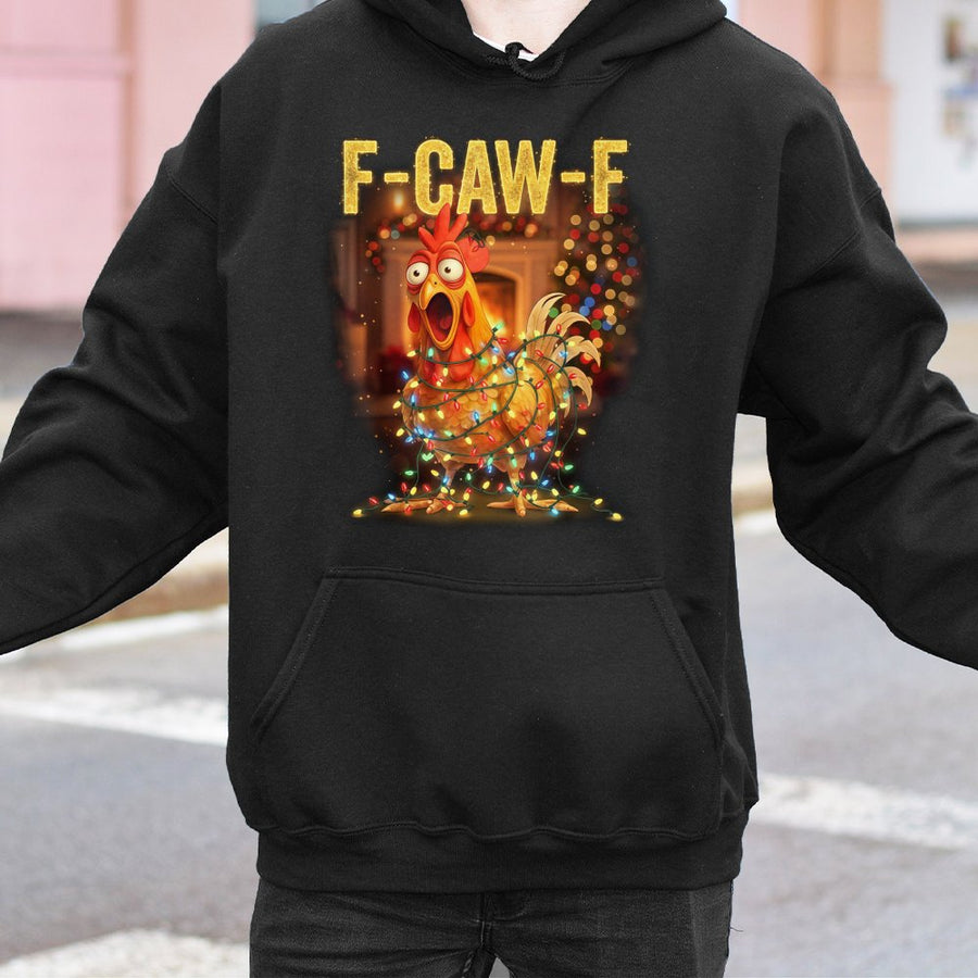 Funny Chicken Christmas Hoodie | F-Caw-F Festive Holiday Humor | Premium Cotton-Blend Graphic Pullover | Gift for Chicken Lovers & Farmers