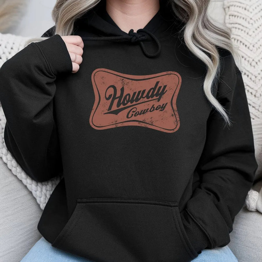 Howdy Cowboy Hoodie | Vintage Western Retro Graphic | Soft Cotton Tee | Country Concert Gift for Cowgirl