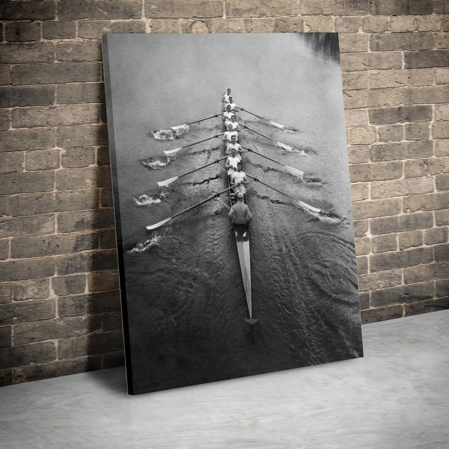 Rowing Team Canvas Wall Art | Vintage Black and White Photo Print | Premium Gallery Wrapped Canvas | Gift for Rower and Coach