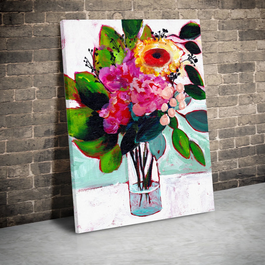 Abstract Floral Canvas Print | Colorful Impressionist Bouquet in Vase | Premium Thick Gallery Wrap Canvas | Modern Living Room Wall Art Gift
