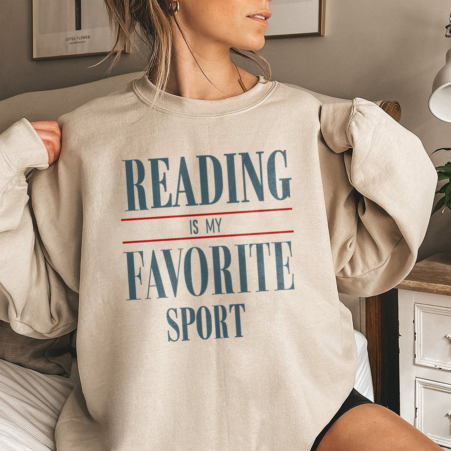 Reading Is My Favorite Sport Sweatshirt | Bookish Graphic Print | Premium Cotton-Poly Blend | Cozy Gift For Book Lovers, Librarians, And Readers