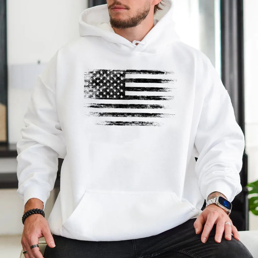 Distressed American Flag Hoodie | Patriotic USA Graphic Sweatshirt | Premium Cotton-Blend | Unisex Casual Gift for Patriots