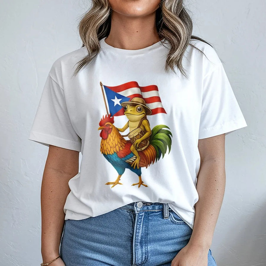 Puerto Rico Coqui Frog T-Shirt | Boricua Rooster Graphic | Premium Cotton Unisex Tee | Puerto Rican Pride Gift for Heritage Enthusiasts