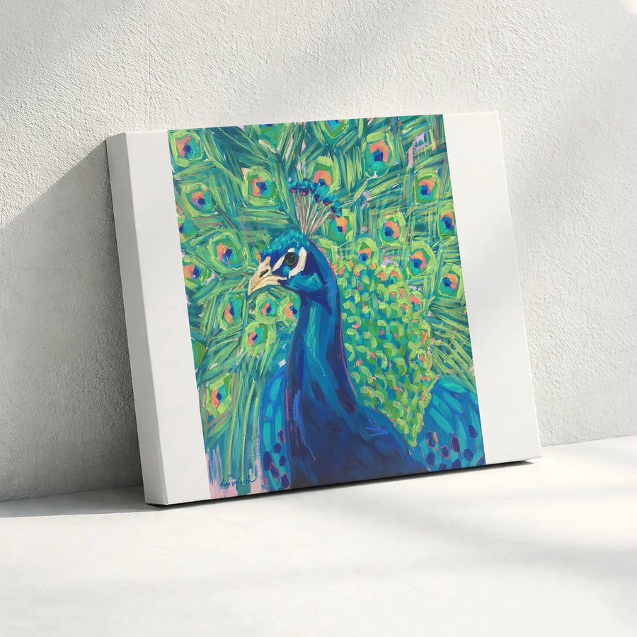 Colorful Peacock Canvas Wall Art | Vibrant Painterly Bird Painting | Premium Gallery Wrapped Print | Modern Living Room Decor Gift for Bird Lovers