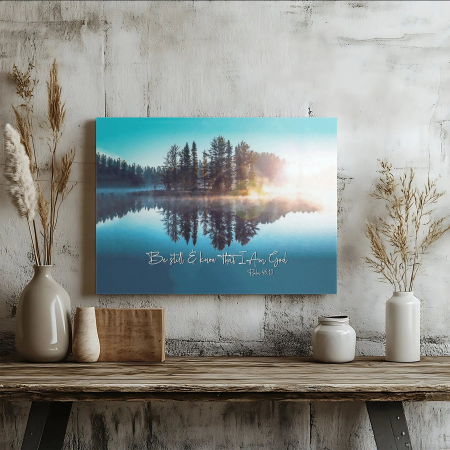 Be Still And Know That I Am God Canvas | Psalm 46:10 Wall Art | Gallery Quality 1.25 Inch Framed Decor | Christian Scripture Gift For Living Room