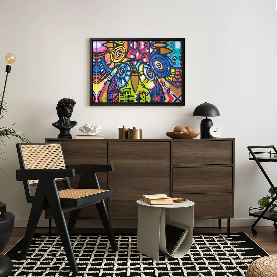 Colorful Owl Wall Art | Graffiti Style Abstract Canvas Print | Premium Gallery Wrapped Decor | Modern Home Office Statement Piece Gift