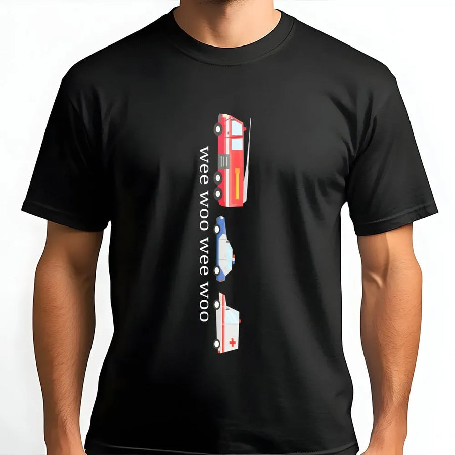 Funny Wee Woo T-Shirt | Emergency Vehicle Graphic Sweatshirt | Premium Cotton-Blend | Gift for 911 Dispatcher, EMT, First Responder