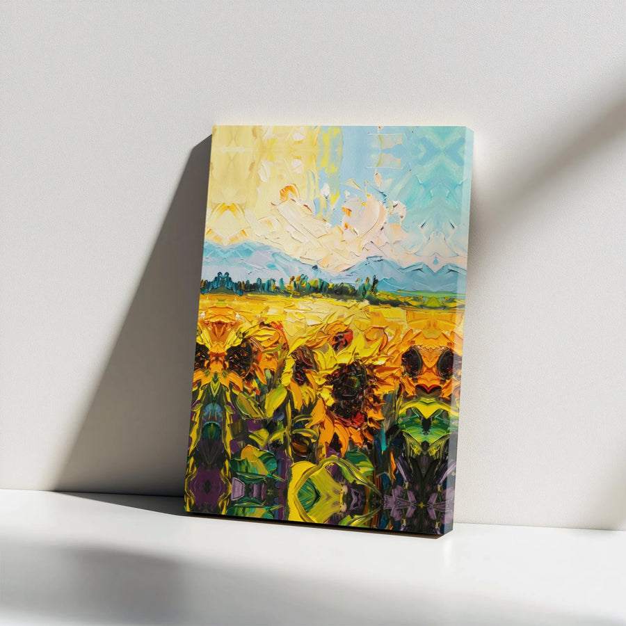 Sunflower Field Canvas Wall Art | Textured Impressionist Floral Painting | Premium 1.25" Thick Gallery Wrap | Modern Farmhouse Decor Gift