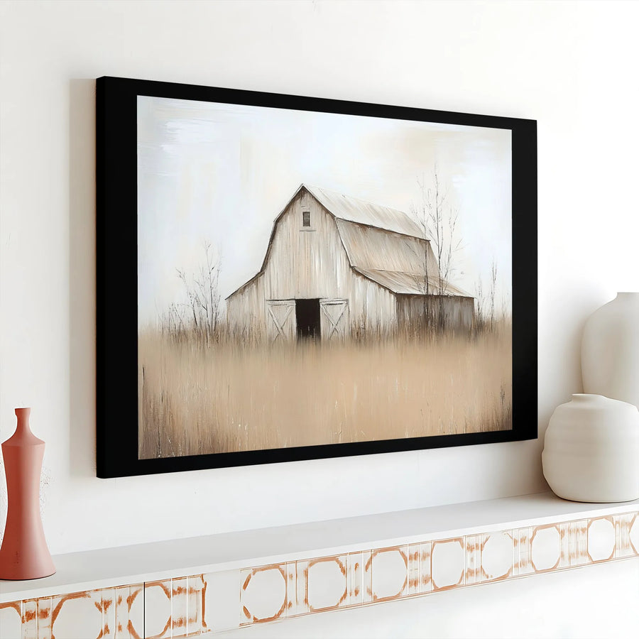Rustic Farmhouse Barn Canvas | Neutral Landscape Wall Art | Gallery Wrapped Premium Print | Modern Country Home Decor Gift