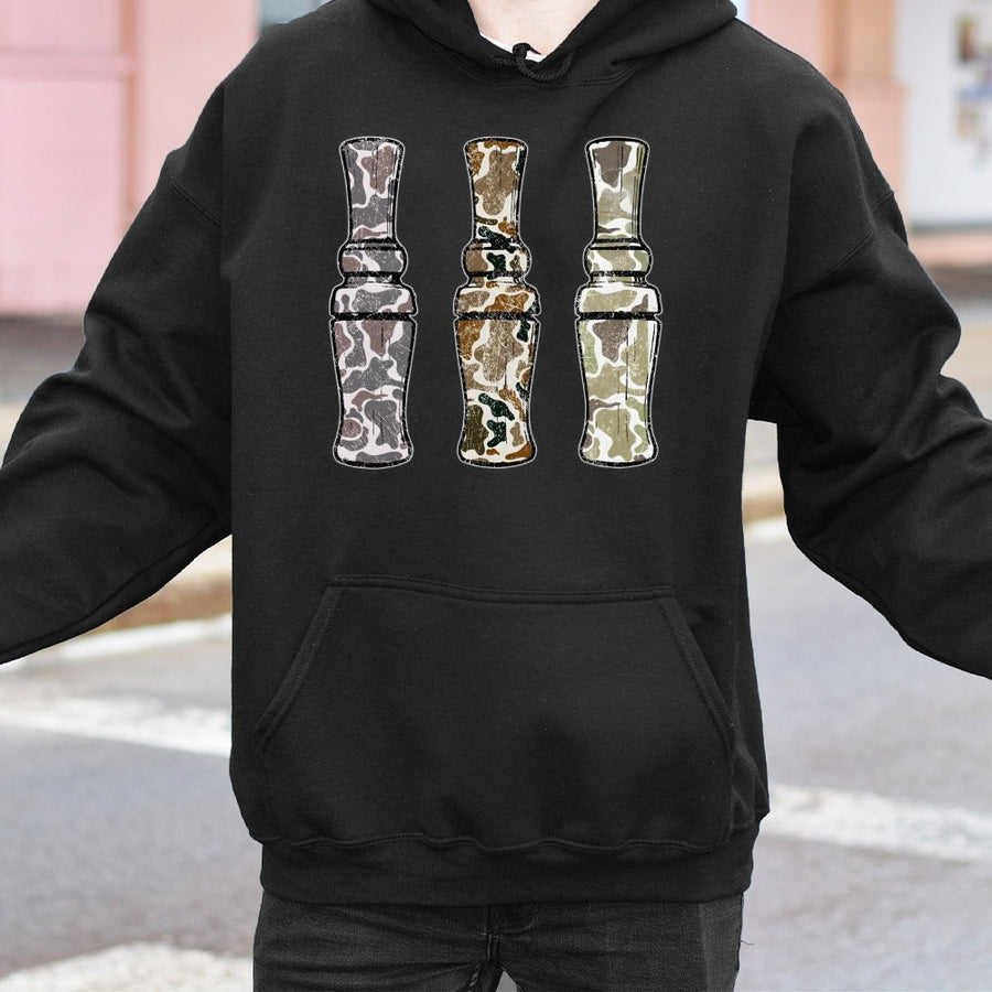 Duck Call Hunting Hoodie | Vintage Camo Graphics Design | Premium Cotton Blend | Gift for Duck Hunter and Outdoorsman
