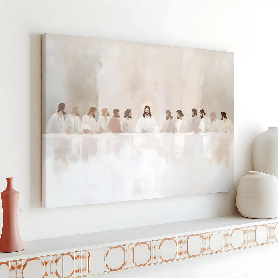 Last Supper Canvas Wall Art | Minimalist Jesus and Apostles Painting | Premium Gallery Wrapped Print | Christian Religious Home Decor Gift