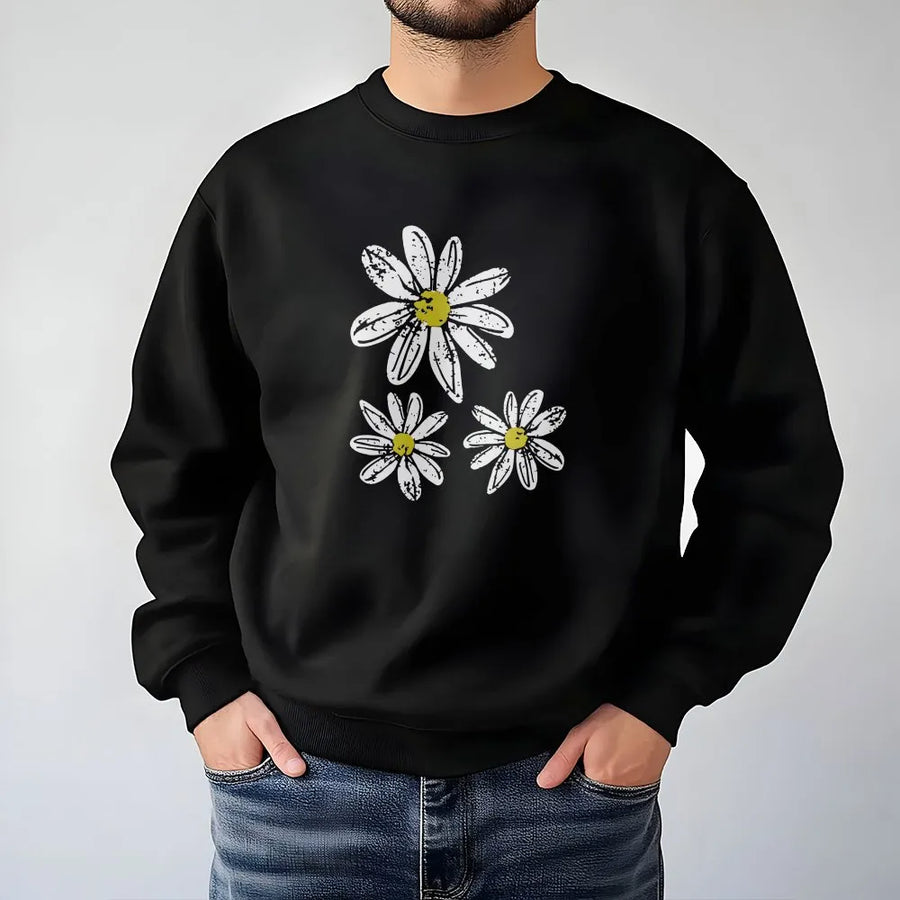Daisy Sweatshirt | Vintage Distressed Floral Graphic Sweatshirt | Soft Cotton Blend Pullover | Botanical Garden Gift for Her