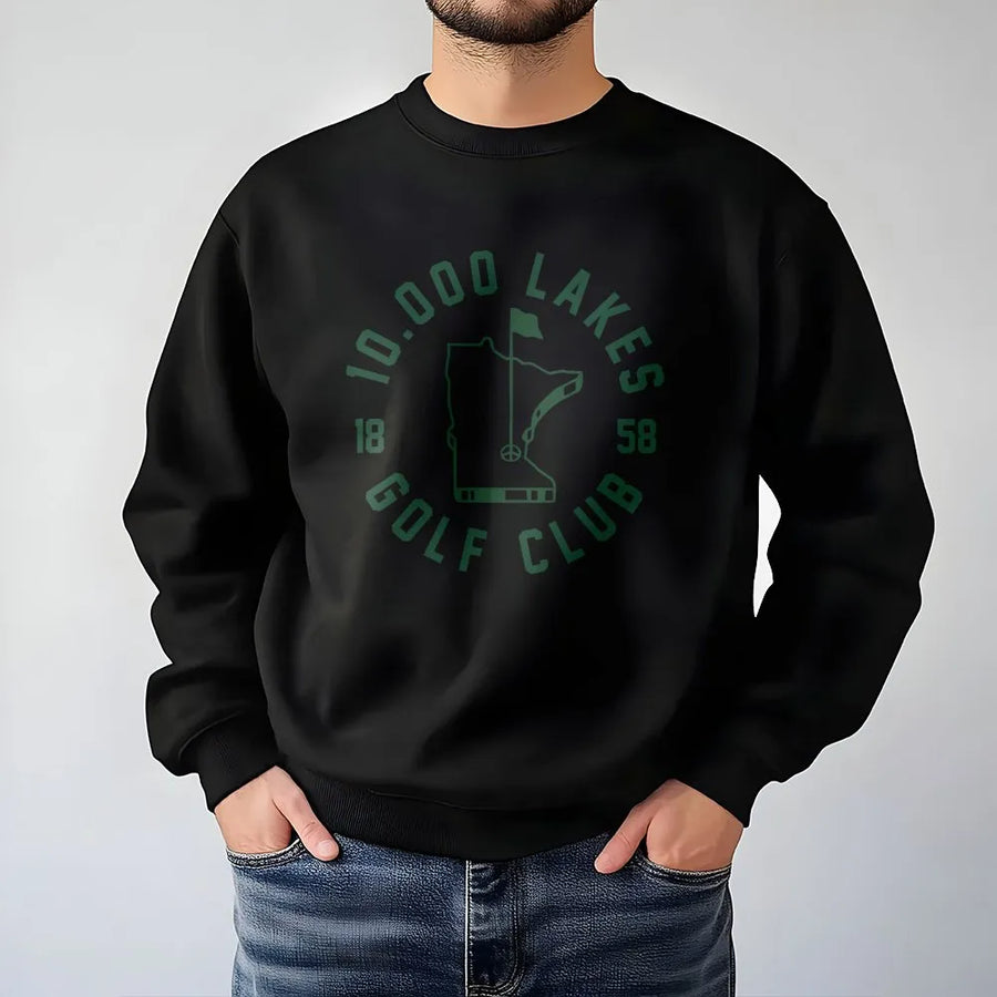 10,000 Lakes Golf Club Sweatshirt | Vintage Minnesota State Map Graphic | Premium Cotton Blend Crewneck | Gift for Golfer and MN Enthusiast