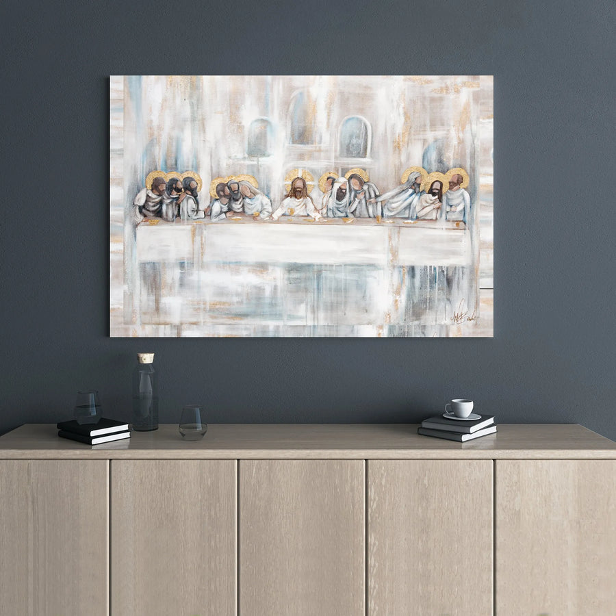 The Last Supper Canvas Wall Art | Abstract Gold Leaf Halo Design | Premium Gallery Wrapped Decor | Christian Home Gift for Living Room