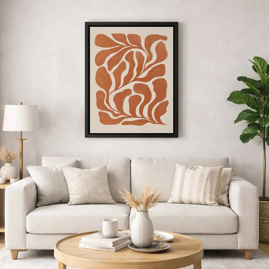 Abstract Botanical Canvas Wall Art | Terracotta Mid-Century Modern Leaf Print | Premium Gallery-Wrapped Decor | Minimalist Living Room Gift