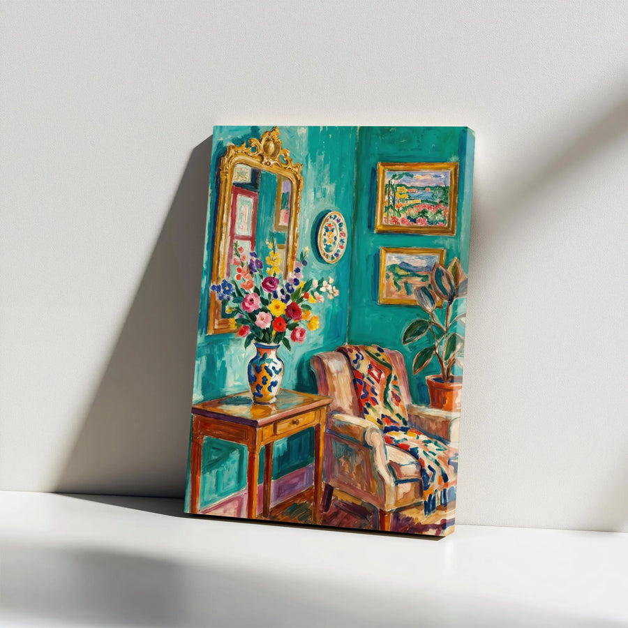 Fauvist Interior Canvas Print | Colorful Still Life with Flower Vase | Premium Gallery Quality Wall Art | Eclectic Home Decor Gift