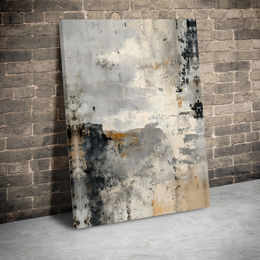 Abstract Canvas Wall Art | Grey Gold and Black Distressed Texture | Premium Gallery-Wrapped Print | Modern Home and Office Decor