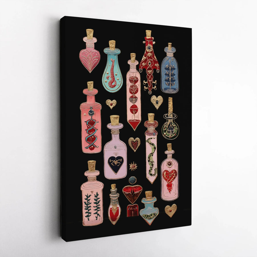 Magic Love Potion Bottles Canvas Wall Art | Whimsical Witchy Decor | Premium Fade-Resistant Print | Gothic Aesthetic Gift for Her