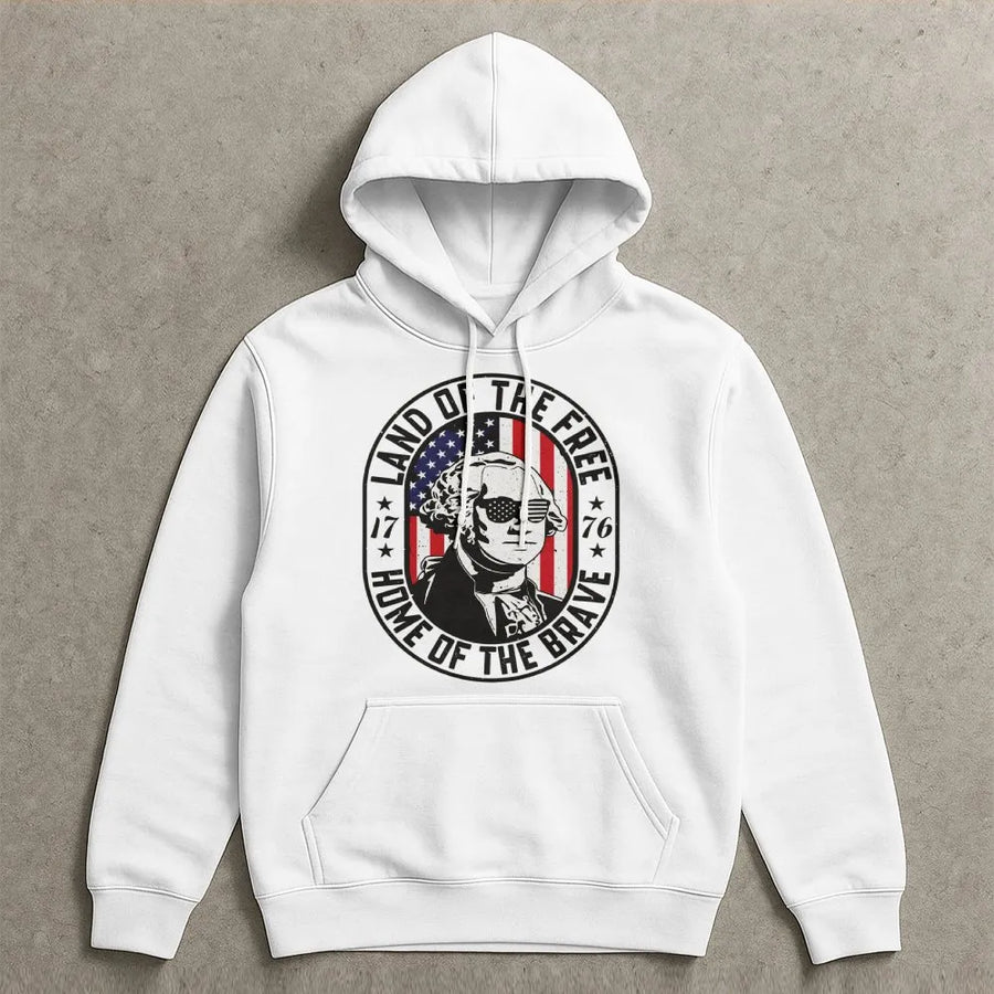 George Washington Hoodie | USA Patriotic Flag Sunglasses Graphic | Cotton Blend Premium Sweatshirt | 4th of July Gift for Men Women