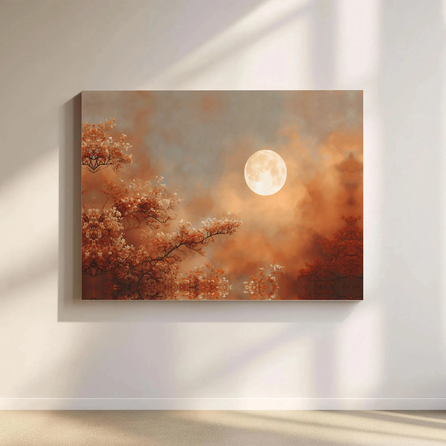 Autumn Moon Canvas Wall Art | Full Moon Forest Landscape Print | Premium Fade-Resistant Gallery Wrap | Elegant Nature Decor for Home or Office