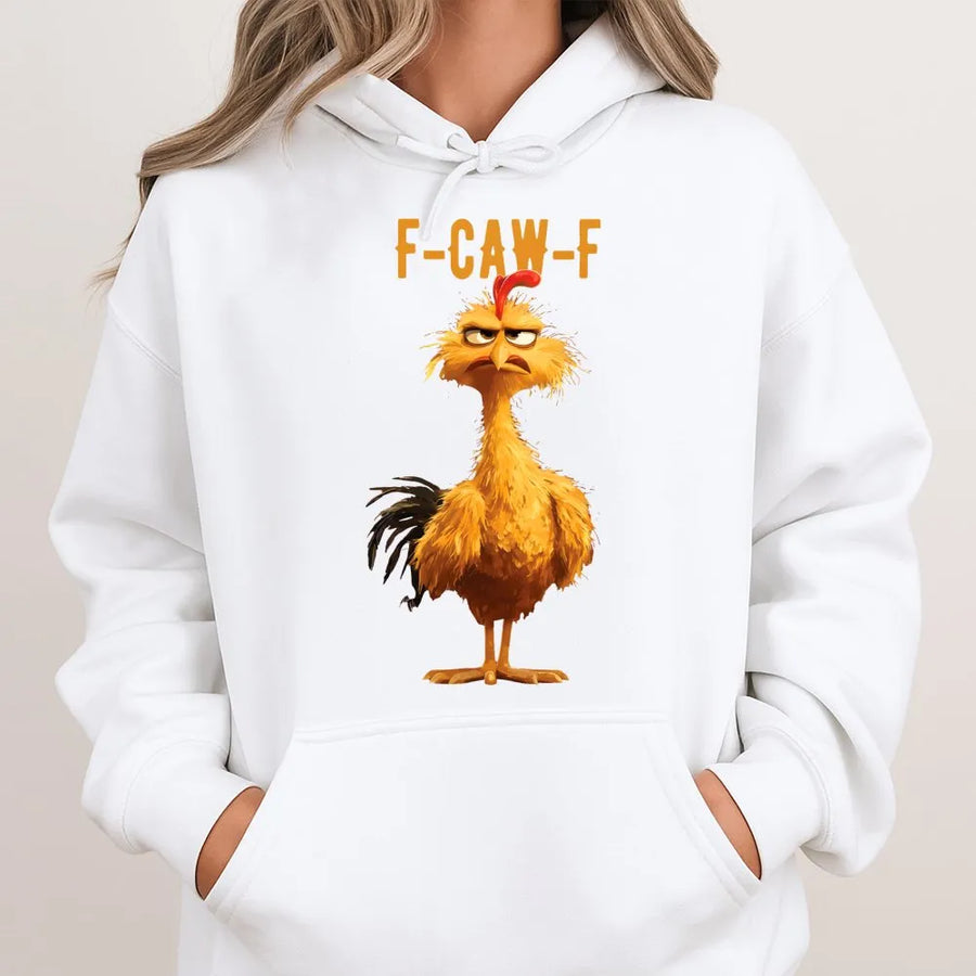 Funny Rooster Hoodie | F-Caw-F Sarcastic Chicken Graphic | Premium Cotton Blend Unisex Sweatshirt | Farm Humor Gift for Him or Her