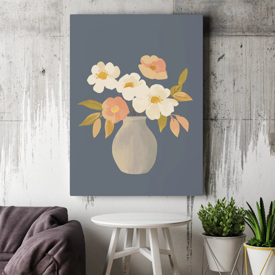 Bohemian Floral Canvas Wall Art | Neutral Peach and Cream Flower Bouquet | Premium Gallery-Wrapped Print | Modern Home Decor Gift