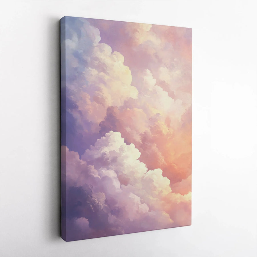 Abstract Cloud Canvas Wall Art | Dreamy Pastel Sunset Sky Painting | Premium Gallery Wrapped Print | Modern Minimalist Decor Gift for Bedroom