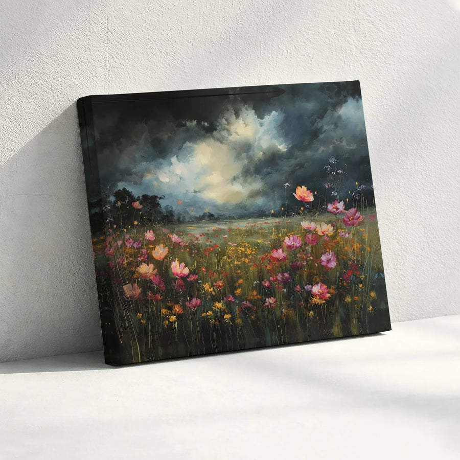 Wildflower Meadow Canvas Wall Art | Moody Floral Landscape Painting | Premium Fade-Resistant Print | Living Room Decor & Housewarming Gift