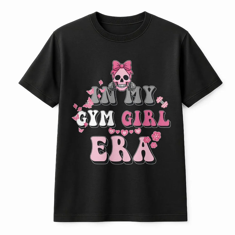 In My Gym Girl Era T-Shirt | Pink Skull Weightlifting Aesthetic | Premium 100% Cotton Tee | Motivational Fitness Gift for Her