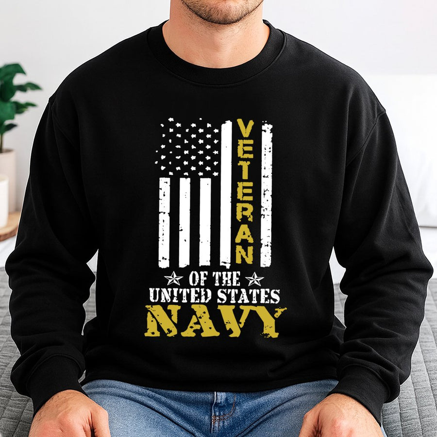 US Navy Veteran Sweatshirt | Distressed American Flag Graphic | Premium Cotton Blend | Patriotic Military Service Gift for Men and Women