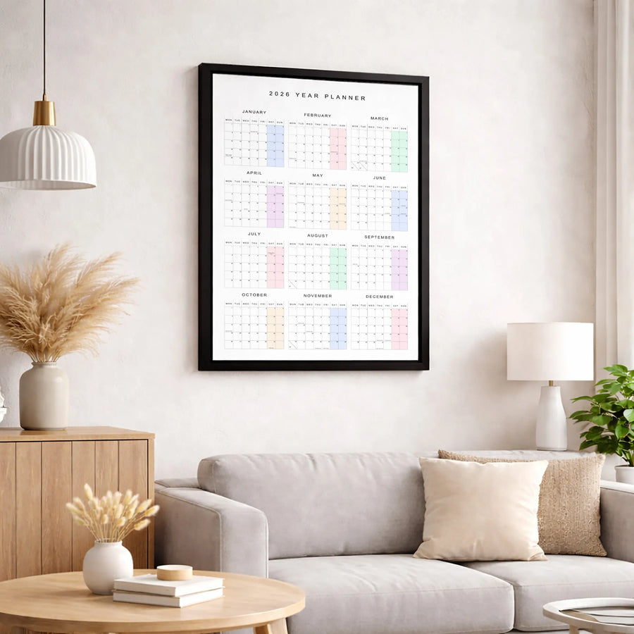 2026 Year Planner Wall Calendar | Minimalist Yearly Wall Art | Gallery Quality Canvas Print | Premium Office & Home Decor Organization