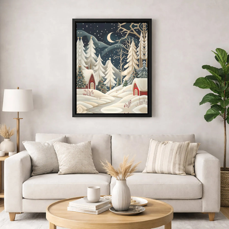 Christmas Village Canvas Art | Winter Night Snowscape Print | 1.25-Inch Premium Gallery Wrap | Cozy Holiday Home Decor Gift