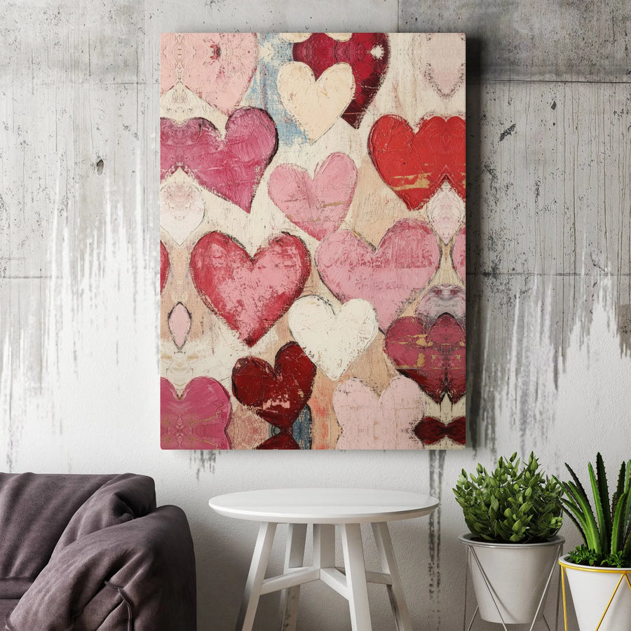 Abstract Heart Canvas Wall Art | Red and Pink Textured Painting | 1.25 inch Gallery Wrapped | Romantic Home Decor Gift for Her