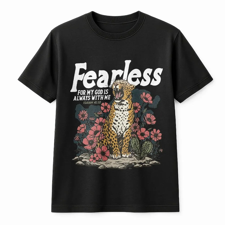 Fearless Christian T-Shirt | Leopard & Floral Bible Verse Pullover | Soft Cotton Blend | Inspirational Faith Based Gift