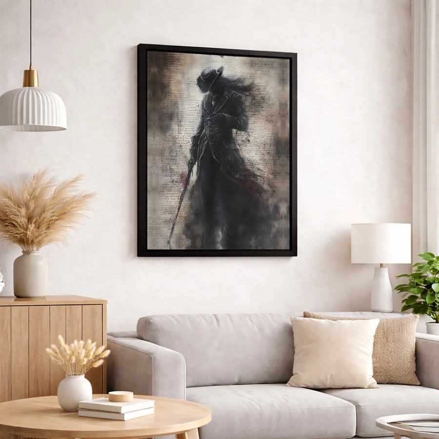 Gothic Silhouette Canvas Wall Art | Dark Mystery Figure with Cane | Premium Gallery Wrap Print | Edgy Home Decor Gift for Him