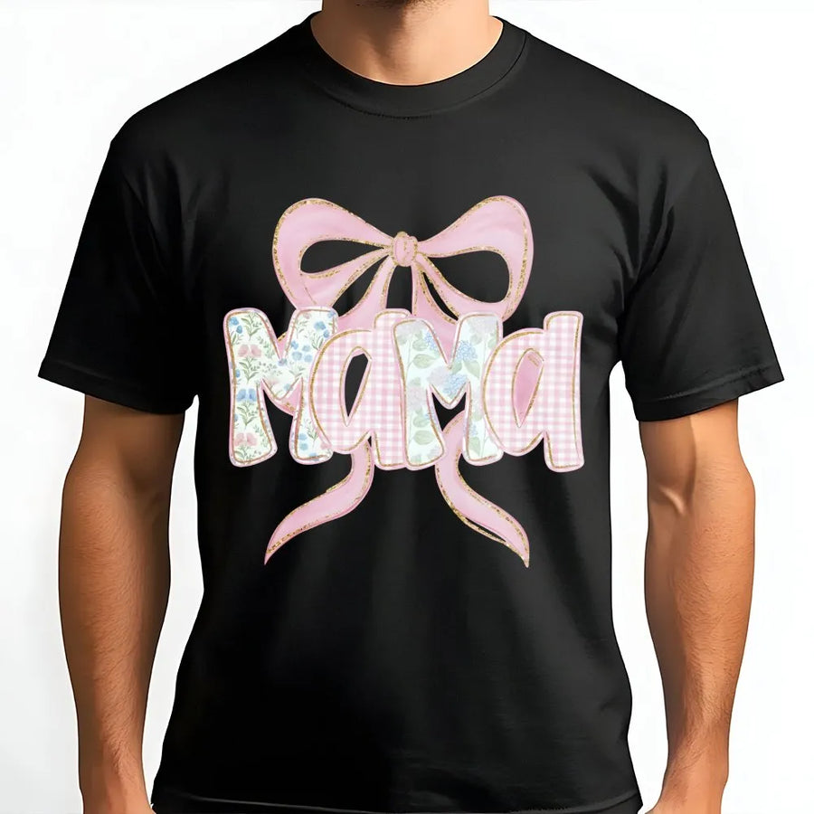 Mama Floral Bow T-Shirt | Trendy Coquette Aesthetic Graphic Tee | Premium Cotton Soft Shirt | Mother's Day 2026 Gift for New Mom or Pregnancy Reveal
