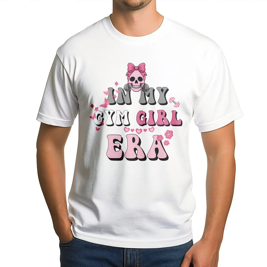 In My Gym Girl Era T-Shirt | Pink Skull Weightlifting Aesthetic | Premium 100% Cotton Tee | Motivational Fitness Gift for Her